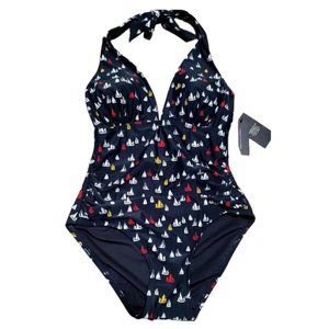 Tommy Hilfiger womens halter nautical swimsuit Size 10 NEW